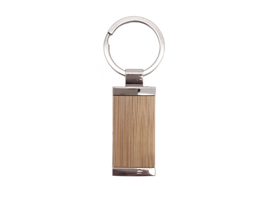Rettangolo a catena chiave di bambù Logo Wooden Metal Keyring su ordinazione del metallo