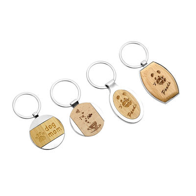 Anello portachiavi in bianco in lega di zinco a catena chiave inciso di legno di sublimazione del legno di faggio di bambù