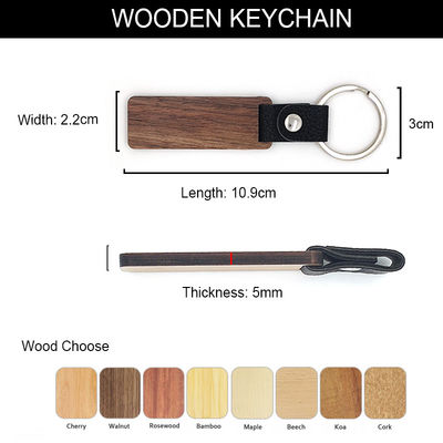 Incisione del legno di cuoio personalizzabile di Keychains - legno di faggio della noce