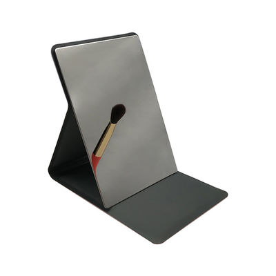 Specchio da tavolo LED d'argento rotondo con pelle PU lucente regolabile e a doppio lato