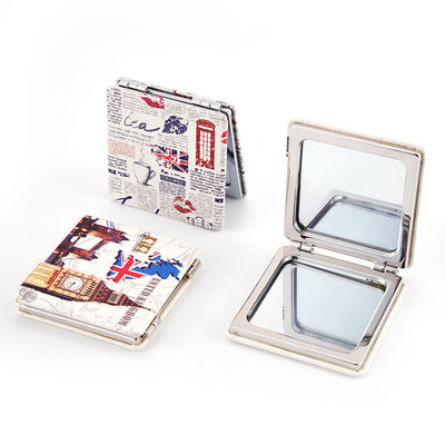 Personalizzato PU cuoio Compatta Plegabile Rotondo Plegabile Cosmetico Compatto Pocket Size Beauty Mirror