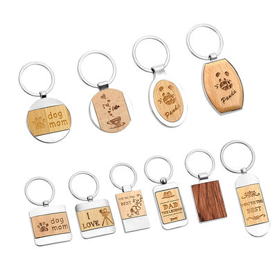 Prezzo buono Anello portachiavi in bianco in lega di zinco a catena chiave inciso di legno di sublimazione del legno di faggio di bambù in linea