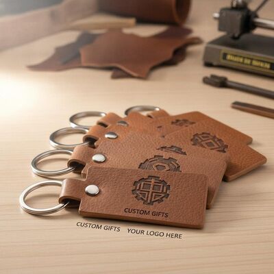 Prezzo buono Logo inciso con laser Portachiavi in pelle di forma rettangolare resistente Perfetto per regali personalizzati e oggetti personalizzati in linea