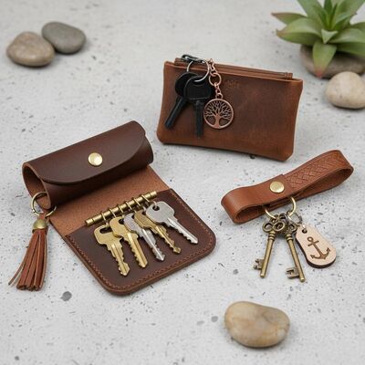 Prezzo buono Portachiavi in pelle marrone con chiavi organizzative e di decorazione per la gestione delle chiavi quotidiane in linea
