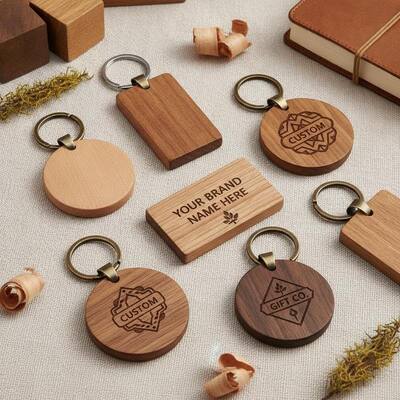 Prezzo buono Varia a seconda della personalizzazione Portachiavi in legno inciso realizzato con toni di legno naturale Perfetto per regali aziendali Scopi e marchio personalizzato in linea