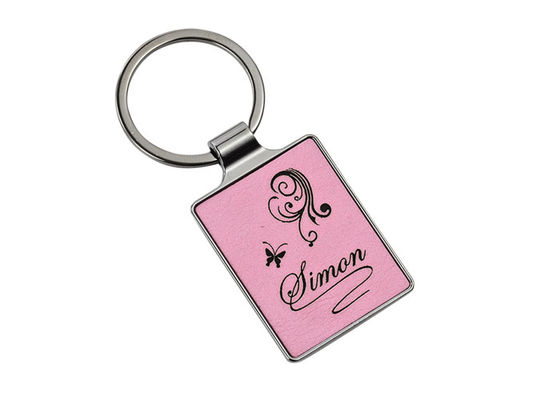 Prezzo buono Chiave rosa 4mm Ring Advertising di Logo Leather Key Chains 55mm dell'incisione laser in linea