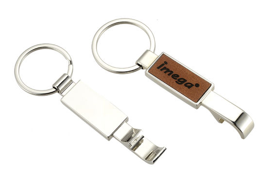 Prezzo buono Rettangolo a catena chiave delle apribottiglie di cuoio del metallo dell'unità di elaborazione di Laserable con l'anello portachiavi in linea